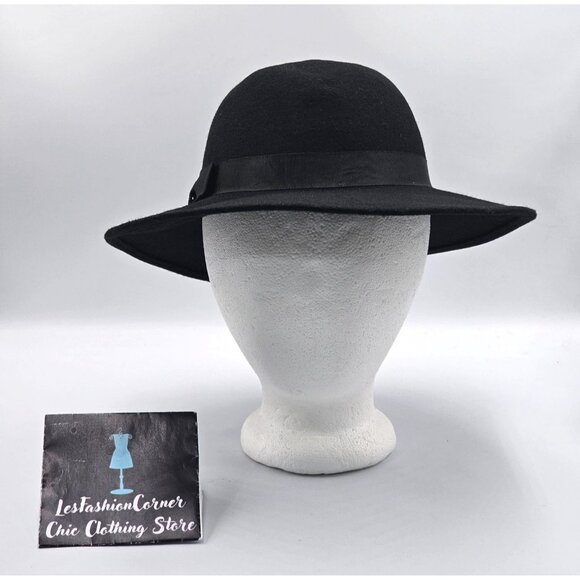 Vintage Burberrys Women's Black  Wool Wide Brim Fedora Hat Made In England 2934 - Picture 2 of 12